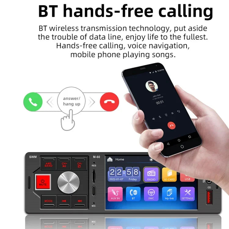 Receptor de Rádio para Carro com Ecrã Tátil de 4,0 polegadas, Leitor Bluetooth MP5 com Comando à Distância, FM60