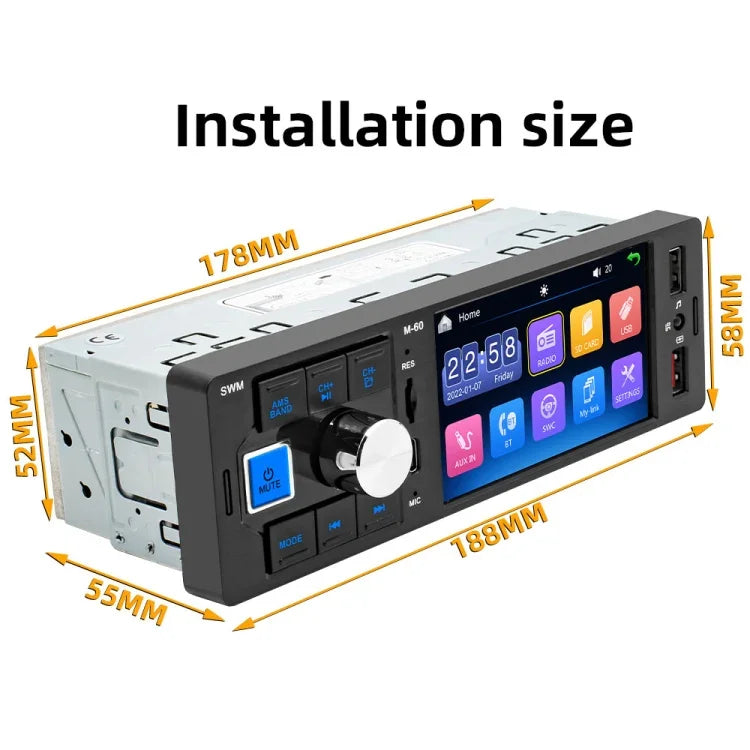 Receptor de Rádio para Carro com Ecrã Tátil de 4,0 polegadas, Leitor Bluetooth MP5 com Comando à Distância, FM60