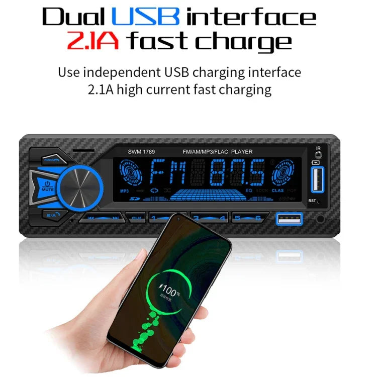 Receptor de Rádio para Carro SWM-1789 Bluetooth 5.1 Leitor MP3 com Comando à Distância, SWM-1789