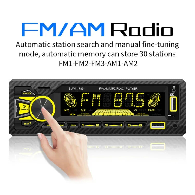 Receptor de Rádio para Carro SWM-1789 Bluetooth 5.1 Leitor MP3 com Comando à Distância, SWM-1789