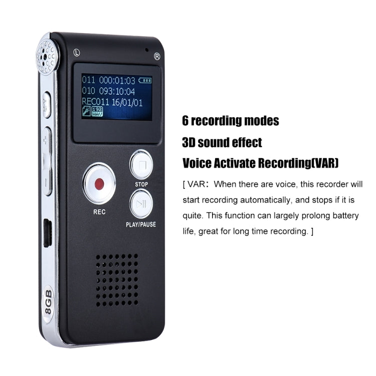 Gravador de Voz Digital USB com Função VAR, Leitor WAV MP3, Modelo SK-012 4GB, SK-012 16GB, SK-012 32GB