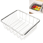 Escorredor de Louça para Cozinha, Cesto para Pia, Suporte para Lavar e Secar Legumes e Frutas em Aço Inoxidável, Estante Ajustável, Estilo Rede Arqueada, Estilo Fundo Plano, Estilo Comum
