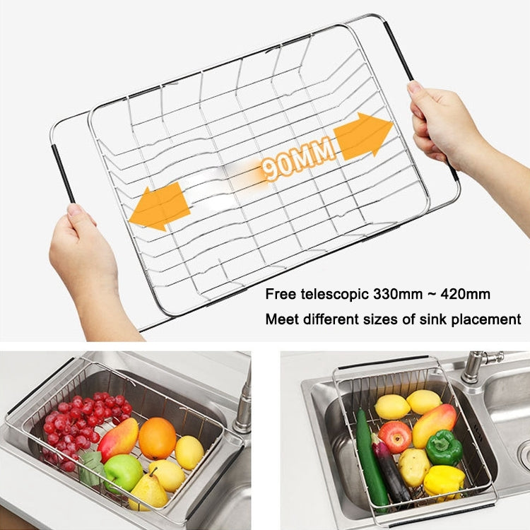 Escorredor de Louça para Cozinha, Cesto para Pia, Suporte para Lavar e Secar Legumes e Frutas em Aço Inoxidável, Estante Ajustável, Estilo Rede Arqueada, Estilo Fundo Plano, Estilo Comum