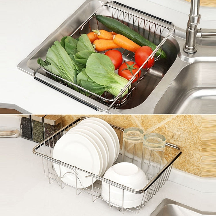Escorredor de Louça para Cozinha, Cesto para Pia, Suporte para Lavar e Secar Legumes e Frutas em Aço Inoxidável, Estante Ajustável, Estilo Rede Arqueada, Estilo Fundo Plano, Estilo Comum