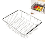 Escorredor de Louça para Cozinha, Cesto para Pia, Suporte para Lavar e Secar Legumes e Frutas em Aço Inoxidável, Estante Ajustável, Estilo Rede Arqueada, Estilo Fundo Plano, Estilo Comum