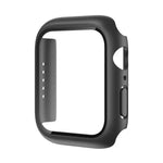 Apple Watch frame and film protector case showing a black 2-in-1 PC frame with tempered glass for full protection.