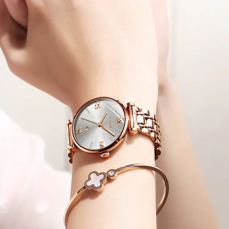JIN SHI DUN 6533 Relógio de Quartzo Feminino Fashion Impermeável Ultra-fino