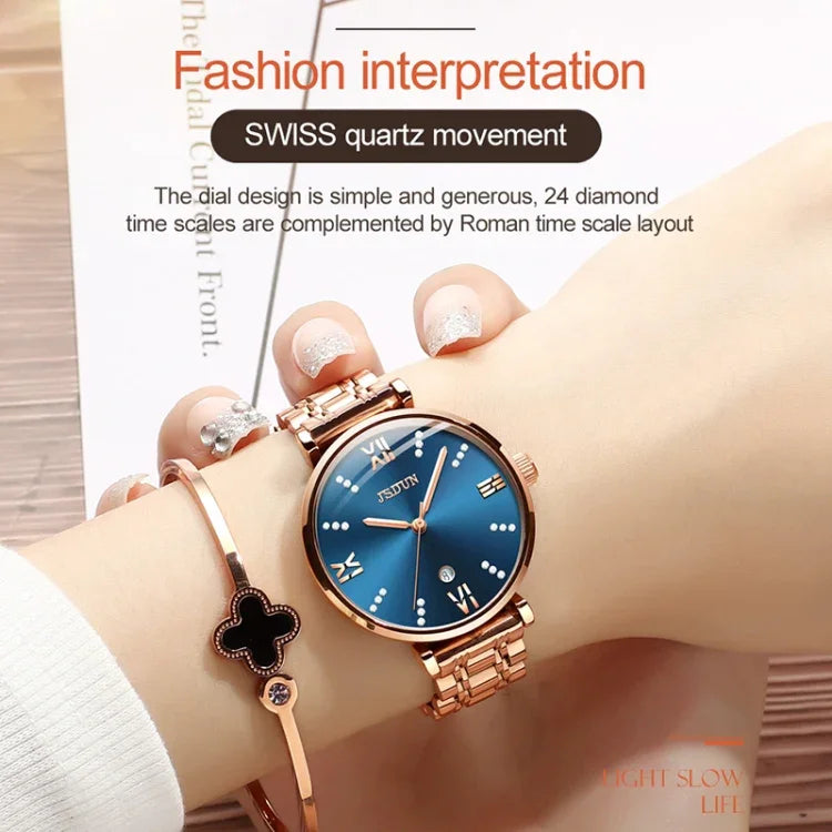 JIN SHI DUN 6533 Relógio de Quartzo Feminino Fashion Impermeável Ultra-fino