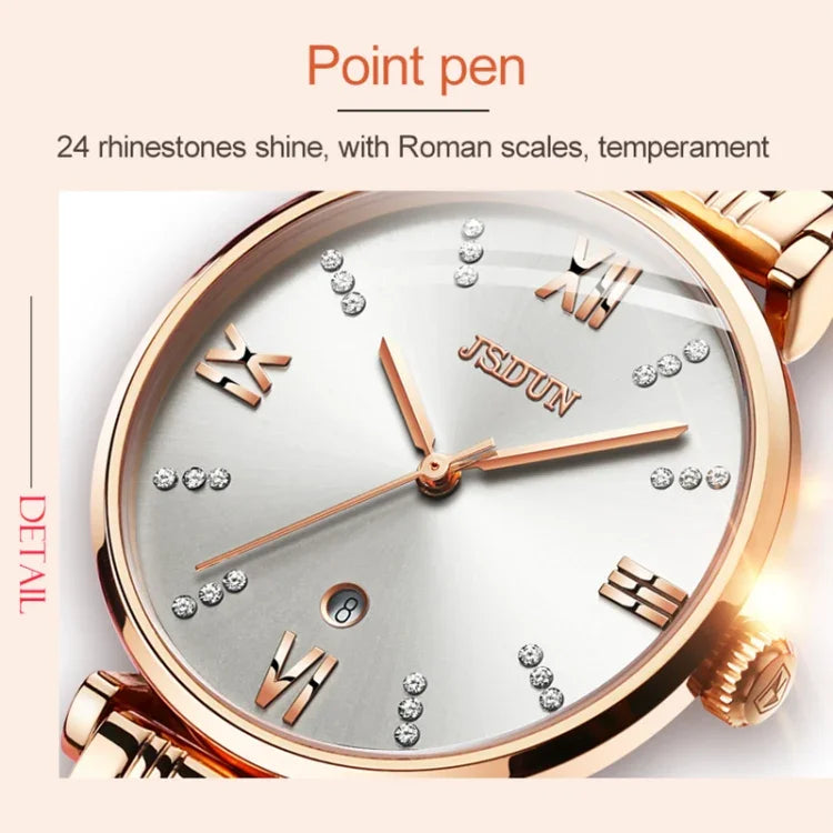 JIN SHI DUN 6533 Relógio de Quartzo Feminino Fashion Impermeável Ultra-fino