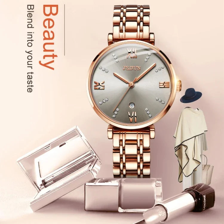 JIN SHI DUN 6533 Relógio de Quartzo Feminino Fashion Impermeável Ultra-fino