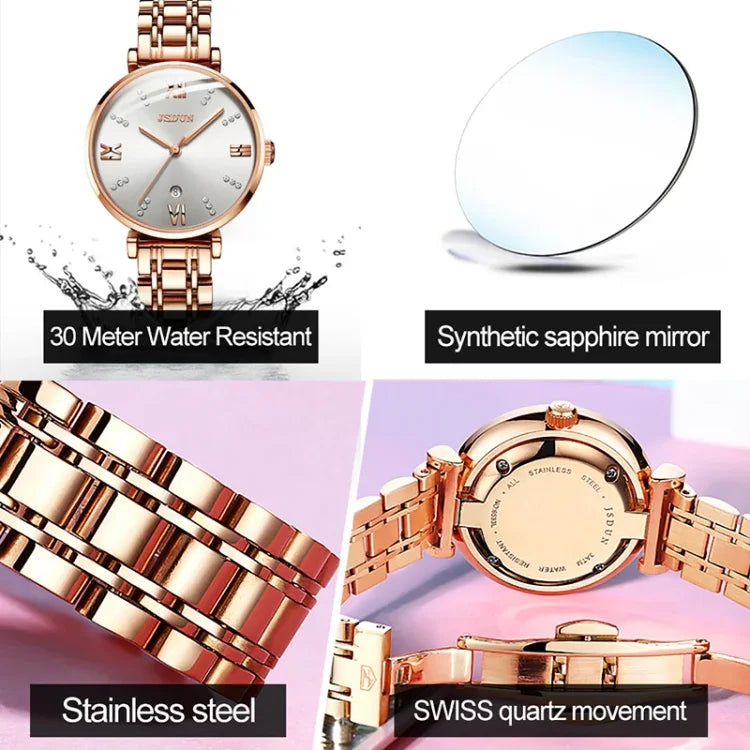 JIN SHI DUN 6533 Relógio de Quartzo Feminino Fashion Impermeável Ultra-fino