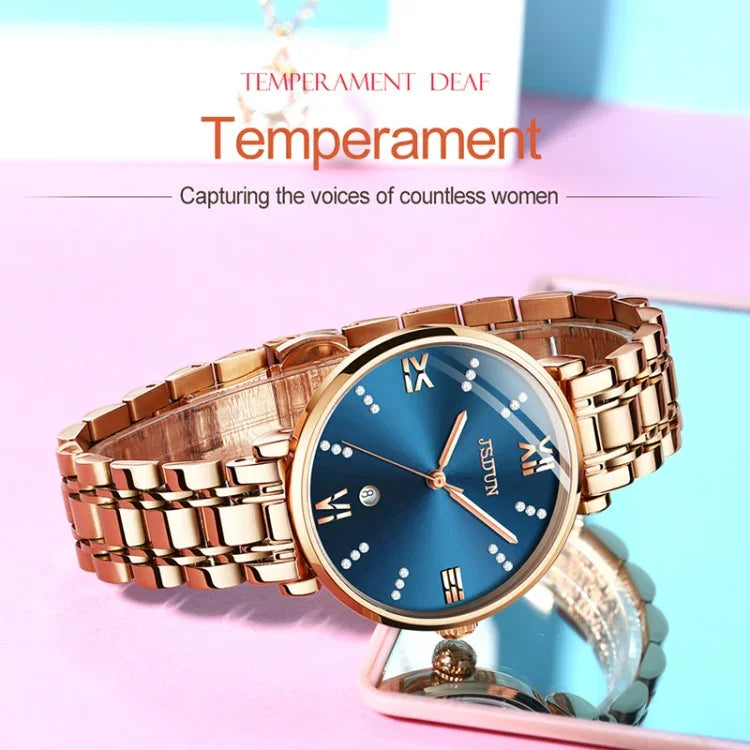 JIN SHI DUN 6533 Relógio de Quartzo Feminino Fashion Impermeável Ultra-fino