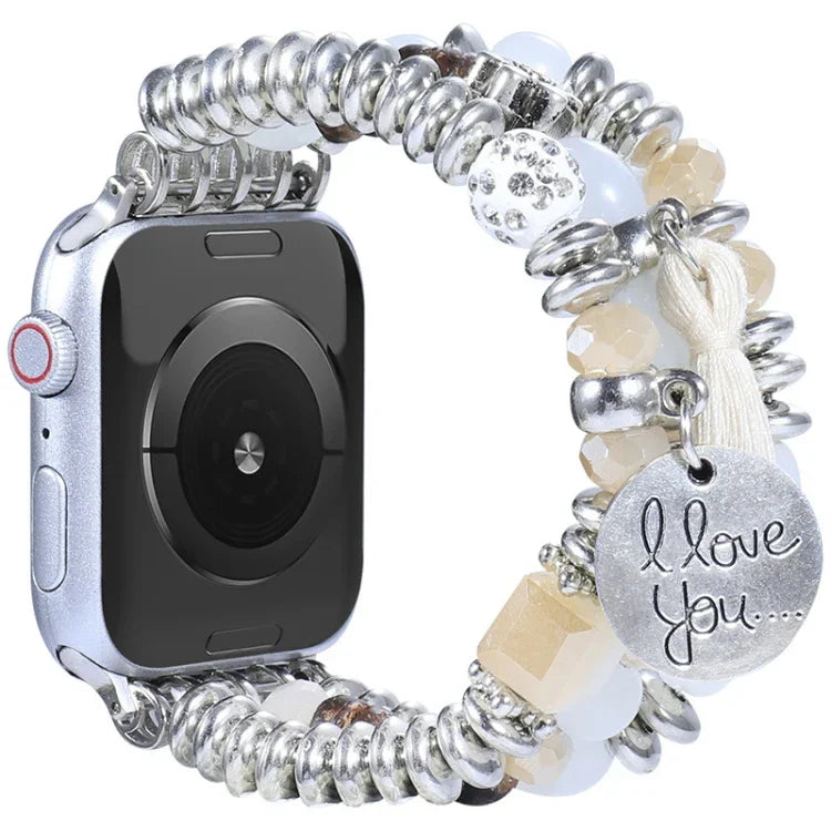 Correia de Relógio com Contas e Pendente de Tassel Para Apple Watch Series, 7 41mm / 6&SE&5&4 40mm / 3&2&1 38mm, 7 45mm / 6&SE&5&4 44mm / 3&2&1 42mm