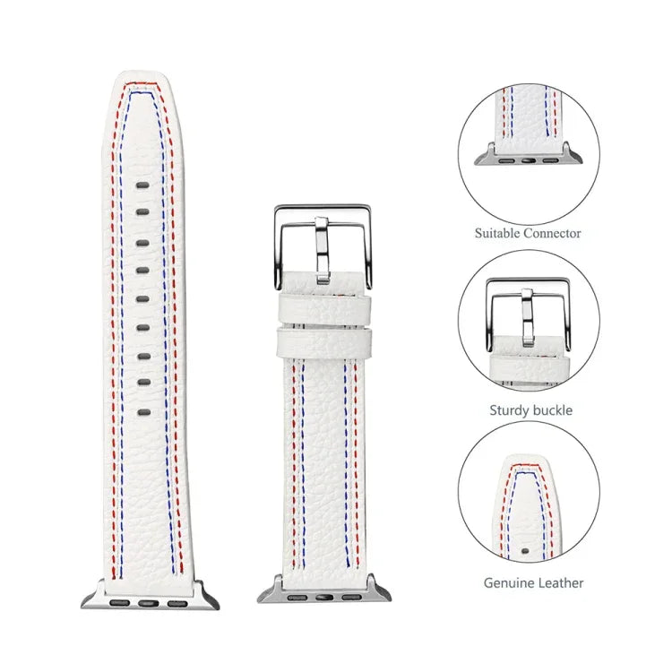 Three-line Leather Watchband For Apple Watch Series, 7 41mm / 6&SE&5&4 40mm / 3&2&1 38mm, 7 45mm / 6&SE&5&4 44mm / 3&2&1 42mm