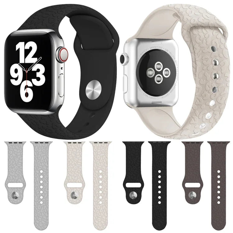Leopard Embossing Silicone Watchband For Apple Watch Series, 7 41mm / 6&SE&5&4 40mm / 3&2&1 38mm, 7 45mm / 6&SE&5&4 44mm / 3&2&1 42mm
