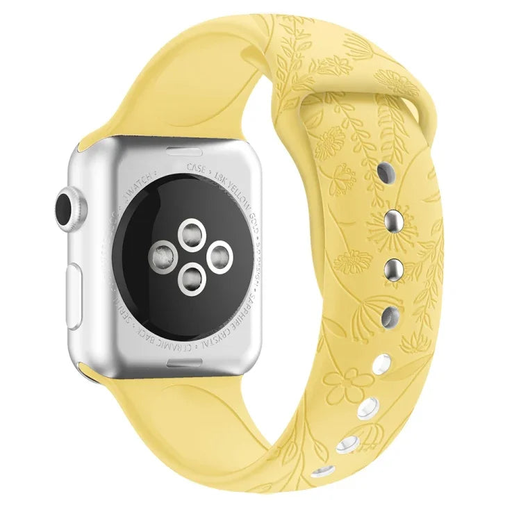 Bracelete de Relógio em Silicone com Relevo de Borboletas e Flores Para Apple Watch Series, 7 41mm / 6&SE&5&4 40mm / 3&2&1 38mm