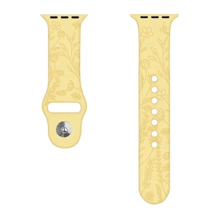 Bracelete de Relógio em Silicone com Relevo de Borboletas e Flores Para Apple Watch Series, 7 41mm / 6&SE&5&4 40mm / 3&2&1 38mm