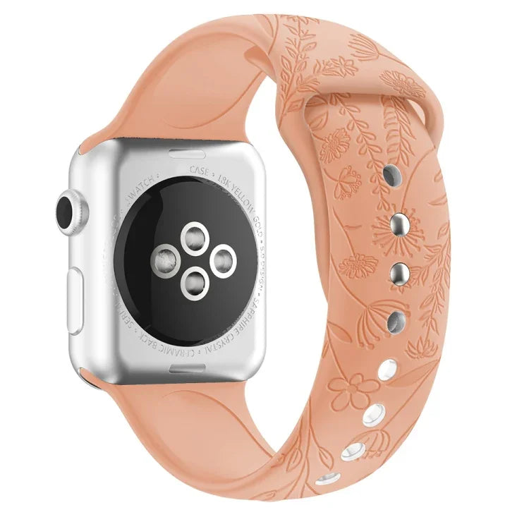 Bracelete de Relógio em Silicone com Relevo de Borboletas e Flores Para Apple Watch Series, 7 41mm / 6&SE&5&4 40mm / 3&2&1 38mm