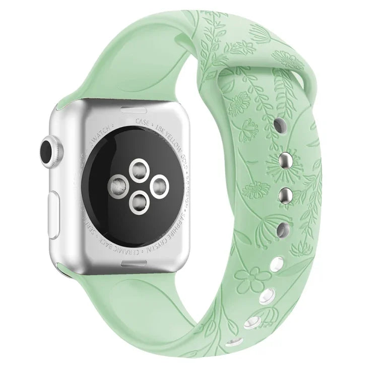 Bracelete de Relógio em Silicone com Relevo de Borboletas e Flores Para Apple Watch Series, 7 41mm / 6&SE&5&4 40mm / 3&2&1 38mm