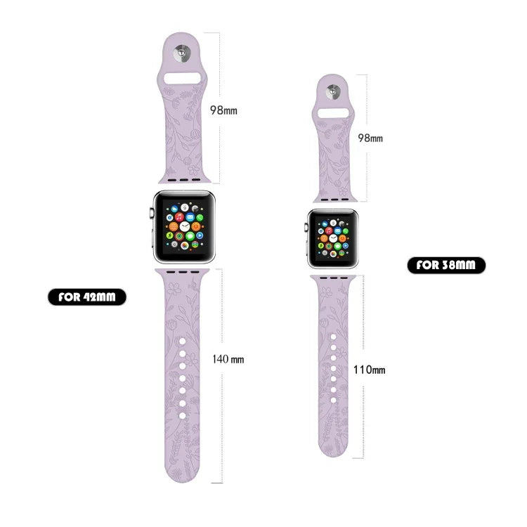 Bracelete de Relógio em Silicone com Relevo de Borboletas e Flores Para Apple Watch Series, 7 41mm / 6&SE&5&4 40mm / 3&2&1 38mm