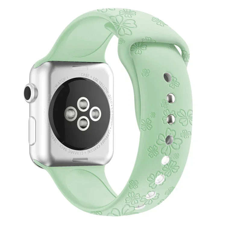 Bracelete de Relógio em Silicone com Relevo de Trevo de Quatro Folhas Para Apple Watch Series, 7 45mm / 6&SE&5&4 44mm / 3&2&1 42mm, 7 41mm / 6&SE&5&4 40mm / 3&2&1 38mm