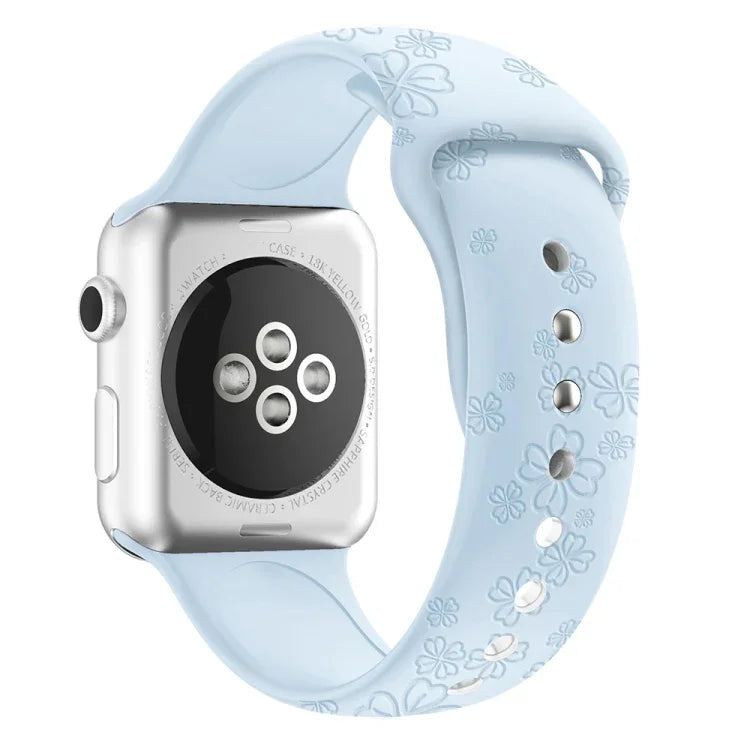 Bracelete de Relógio em Silicone com Relevo de Trevo de Quatro Folhas Para Apple Watch Series, 7 45mm / 6&SE&5&4 44mm / 3&2&1 42mm, 7 41mm / 6&SE&5&4 40mm / 3&2&1 38mm