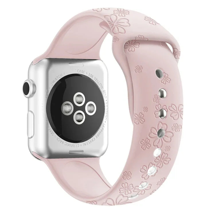 Bracelete de Relógio em Silicone com Relevo de Trevo de Quatro Folhas Para Apple Watch Series, 7 45mm / 6&SE&5&4 44mm / 3&2&1 42mm, 7 41mm / 6&SE&5&4 40mm / 3&2&1 38mm