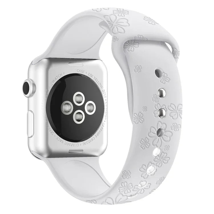 Bracelete de Relógio em Silicone com Relevo de Trevo de Quatro Folhas Para Apple Watch Series, 7 45mm / 6&SE&5&4 44mm / 3&2&1 42mm, 7 41mm / 6&SE&5&4 40mm / 3&2&1 38mm