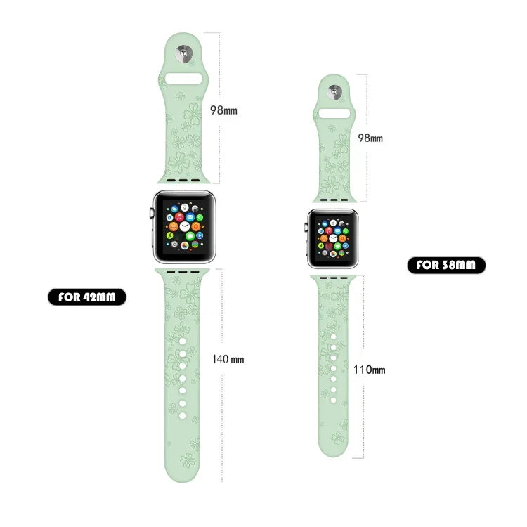 Bracelete de Relógio em Silicone com Relevo de Trevo de Quatro Folhas Para Apple Watch Series, 7 45mm / 6&SE&5&4 44mm / 3&2&1 42mm, 7 41mm / 6&SE&5&4 40mm / 3&2&1 38mm
