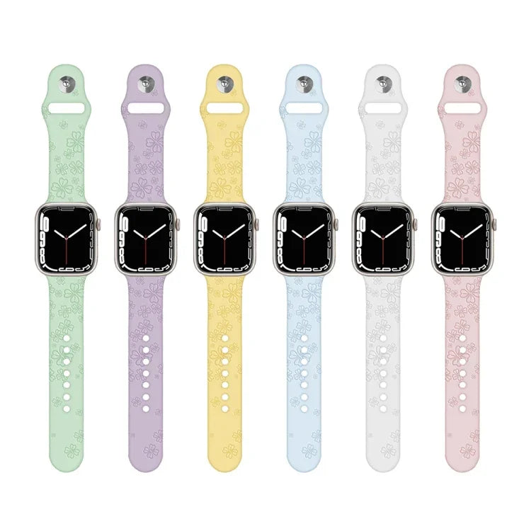 Bracelete de Relógio em Silicone com Relevo de Trevo de Quatro Folhas Para Apple Watch Series, 7 45mm / 6&SE&5&4 44mm / 3&2&1 42mm, 7 41mm / 6&SE&5&4 40mm / 3&2&1 38mm