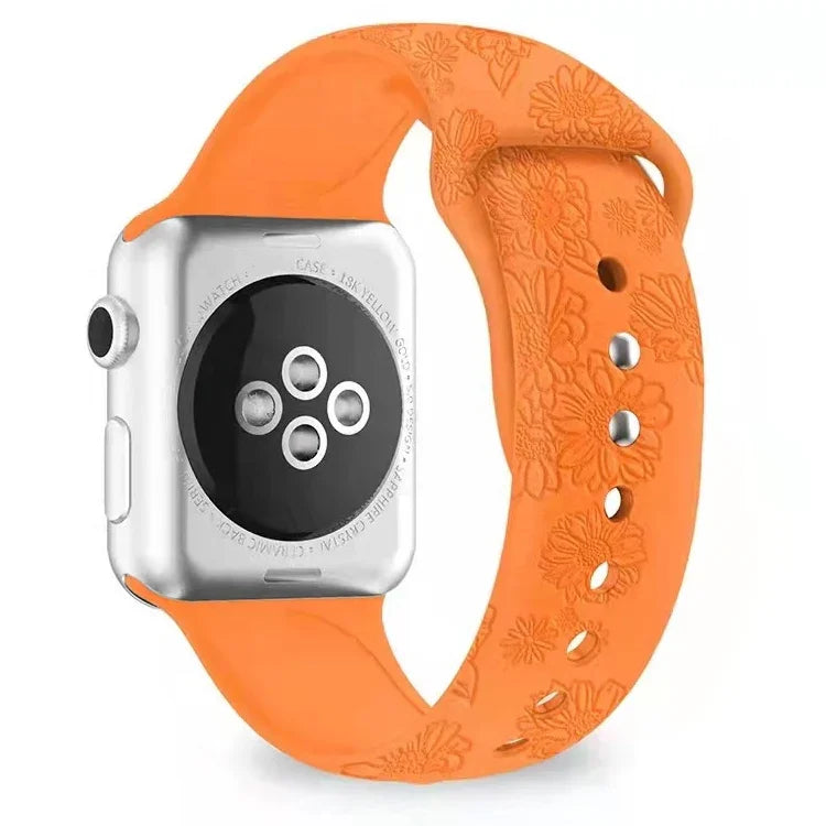 Sunflower Embossing Silicone Watchband For Apple Watch Series, 7 41mm / 6&SE&5&4 40mm / 3&2&1 38mm, 7 45mm / 6&SE&5&4 44mm / 3&2&1 42mm