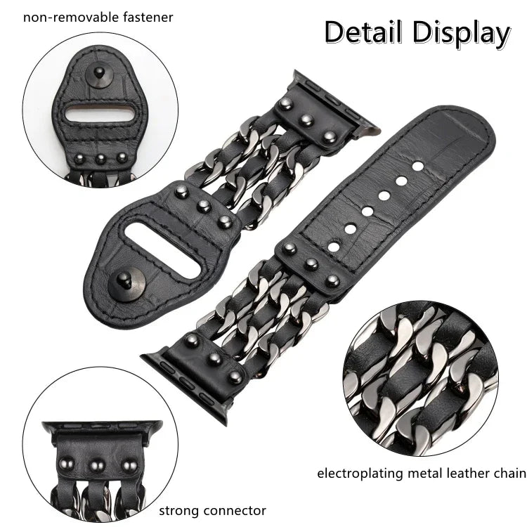 Bracelete de Relógio Masculino em Pele Genuína Para Apple Watch Series, 7 41mm / 6&SE&5&4 40mm / 3&2&1 38mm, 7 45mm / 6&SE&5&4 44mm / 3&2&1 42mm