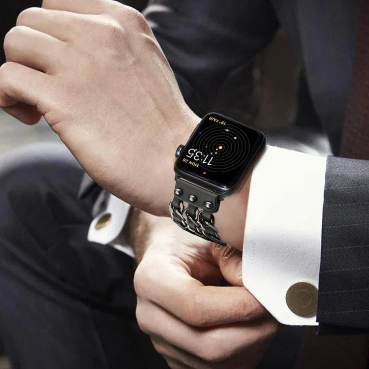 Bracelete de Relógio Masculino em Pele Genuína Para Apple Watch Series, 7 41mm / 6&SE&5&4 40mm / 3&2&1 38mm, 7 45mm / 6&SE&5&4 44mm / 3&2&1 42mm