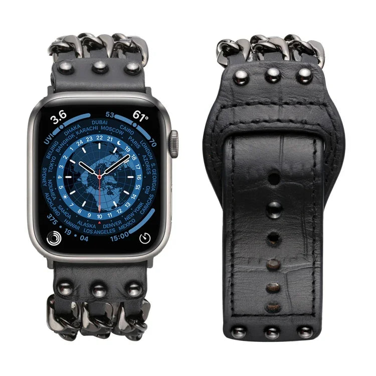 Bracelete de Relógio Masculino em Pele Genuína Para Apple Watch Series, 7 41mm / 6&SE&5&4 40mm / 3&2&1 38mm, 7 45mm / 6&SE&5&4 44mm / 3&2&1 42mm