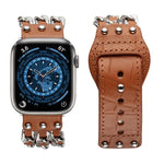 Bracelete de Relógio Masculino em Pele Genuína Para Apple Watch Series, 7 41mm / 6&SE&5&4 40mm / 3&2&1 38mm, 7 45mm / 6&SE&5&4 44mm / 3&2&1 42mm