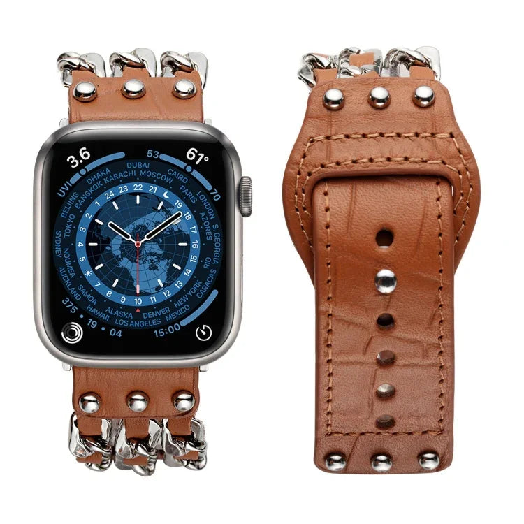 Bracelete de Relógio Masculino em Pele Genuína Para Apple Watch Series, 7 41mm / 6&SE&5&4 40mm / 3&2&1 38mm, 7 45mm / 6&SE&5&4 44mm / 3&2&1 42mm
