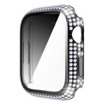 Capa de relógio em PC com diamante + vidro temperado para Apple Watch Series 7 41mm, 7 45mm
