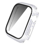 Capa de relógio em PC com diamante + vidro temperado para Apple Watch Series 7 41mm, 7 45mm