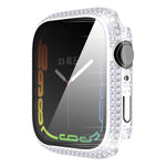 Capa de relógio em PC com diamante + vidro temperado para Apple Watch Series 7 41mm, 7 45mm