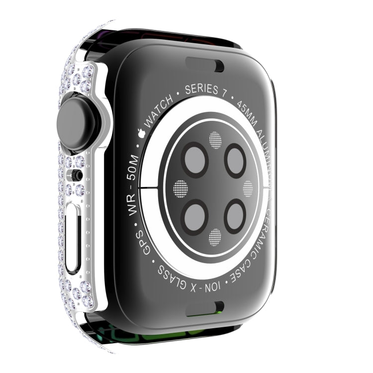 Capa de relógio em PC com diamante + vidro temperado para Apple Watch Series 7 41mm, 7 45mm