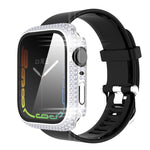 Capa de relógio em PC com diamante + vidro temperado para Apple Watch Series 7 41mm, 7 45mm