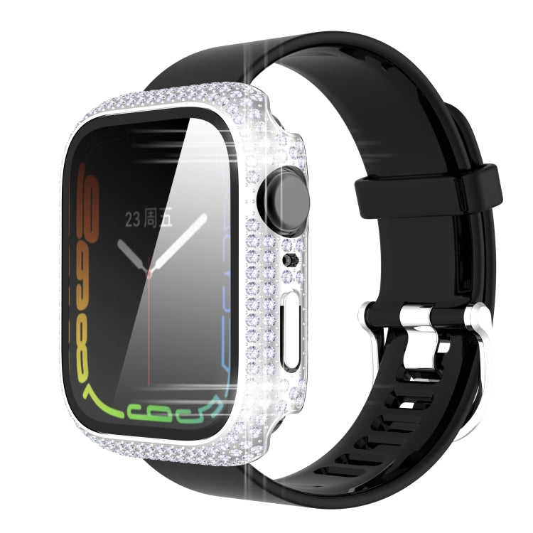 Capa de relógio em PC com diamante + vidro temperado para Apple Watch Series 7 41mm, 7 45mm
