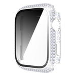 Capa de relógio em PC com diamante + vidro temperado para Apple Watch Series 7 41mm, 7 45mm