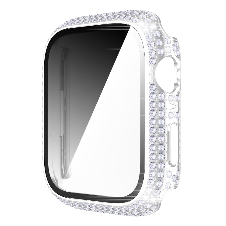 Capa de relógio em PC com diamante + vidro temperado para Apple Watch Series 7 41mm, 7 45mm