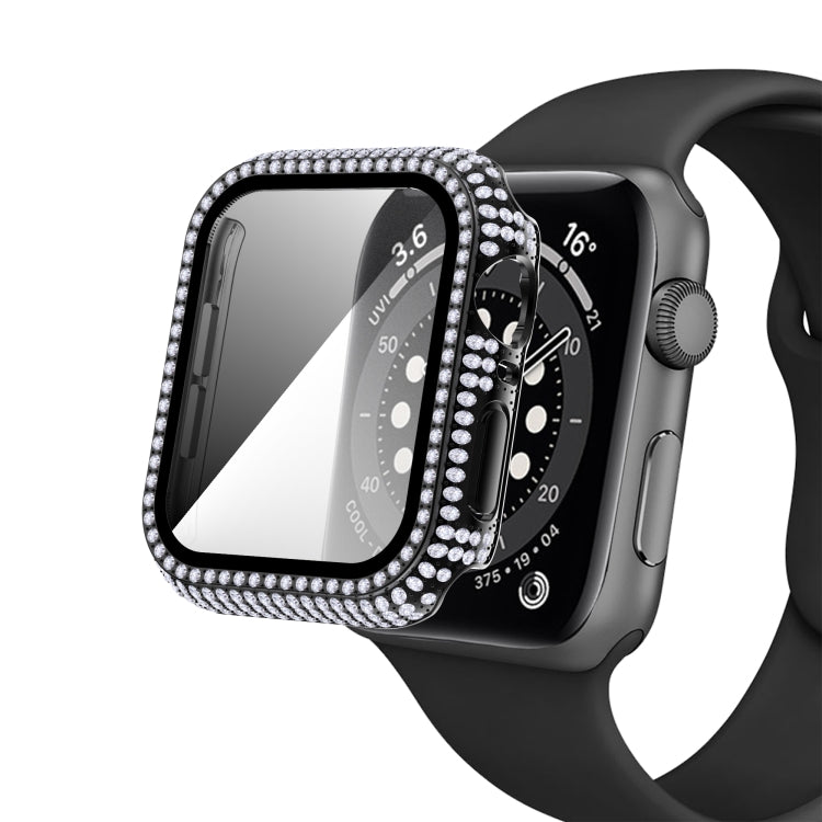 Capa de relógio em PC com diamante + vidro temperado para Apple Watch Series 6&SE&5&4 40mm, 6&SE&5&4 44mm