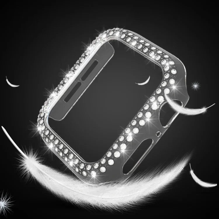 Caixa de Relógio PC com Diamantes de Dupla Fileira para Apple Watch Series, 7 41mm, 7 45mm