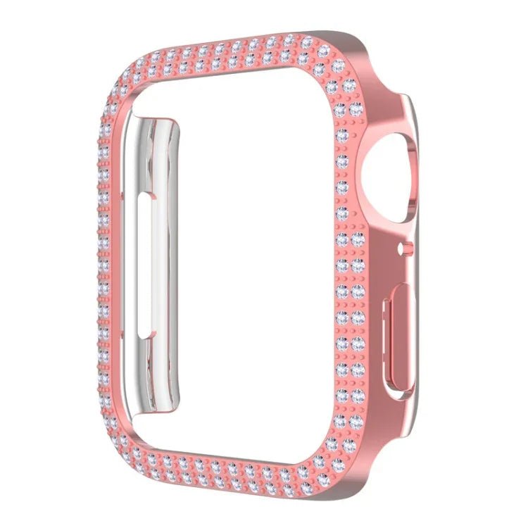 Caixa de Relógio PC com Diamantes de Dupla Fileira para Apple Watch Series, 7 41mm, 7 45mm