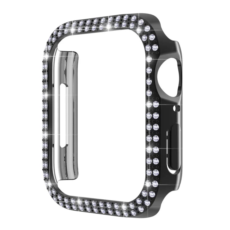 Caixa de Relógio PC com Diamantes de Dupla Fileira para Apple Watch Series, 7 41mm, 7 45mm
