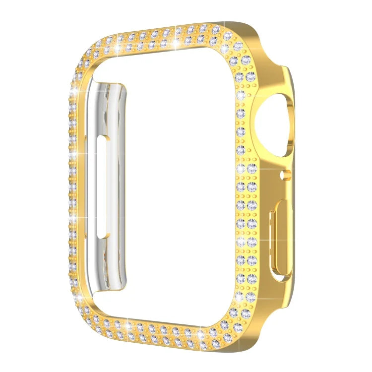 Caixa de Relógio PC com Diamantes de Dupla Fileira para Apple Watch Series, 7 41mm, 7 45mm