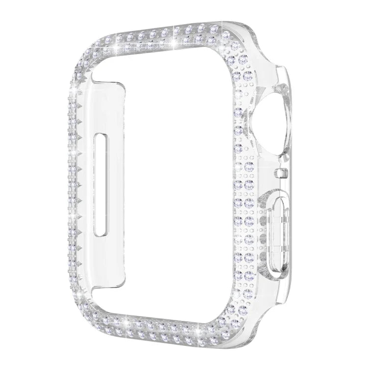 Caixa de Relógio PC com Diamantes de Dupla Fileira para Apple Watch Series, 7 41mm, 7 45mm